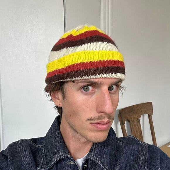Vintage 70s Retro Striped Knit Ski Beanie Cuffed Winter Hat main image 6